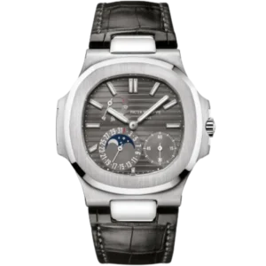 5712G-001 Nautilus 40mm Matte Black Alligator Strap Slate Gray Embossed Dial White Gold Bezel