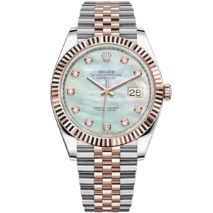 Datejust 41 41mm Jubilee Bracelet Oystersteel and Everose Gold with White Mother-Of-Pearl Diamond-Set Dial Fluted Bezel