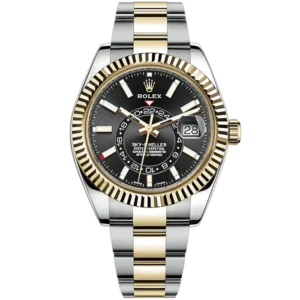 Sky-Dweller 42mm Oyster Bracelet Oystersteel and Yellow Gold with Bright Black Dial Fluted Bezel