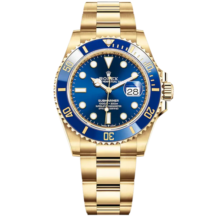 Submariner Date 41mm Oyster Bracelet and 18 CT Yellow Gold with Royal Blue Dial Blue Cerachrom Unidirectional Rotatable Bezel