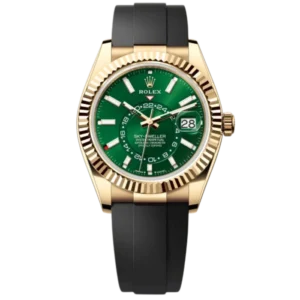Rolex Skydweller 336238 Yellow Gold Green Dial on Oysterflex