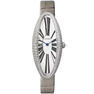 Baignoire Allongee 47 mm rhodium 18k white gold with silver dial